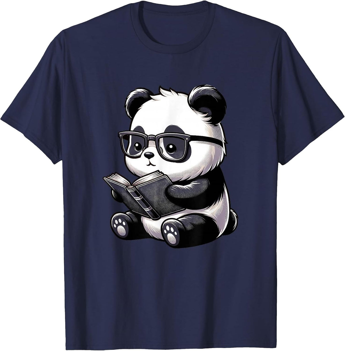 Panda Reading Book Kawaii Bookworm Librarian T-Shirt - Navy Blue