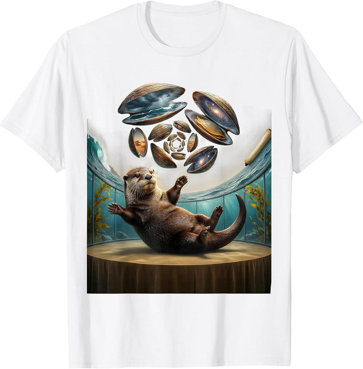 Funny Otter Juggling Clams on Its Belly T-Shirt - White