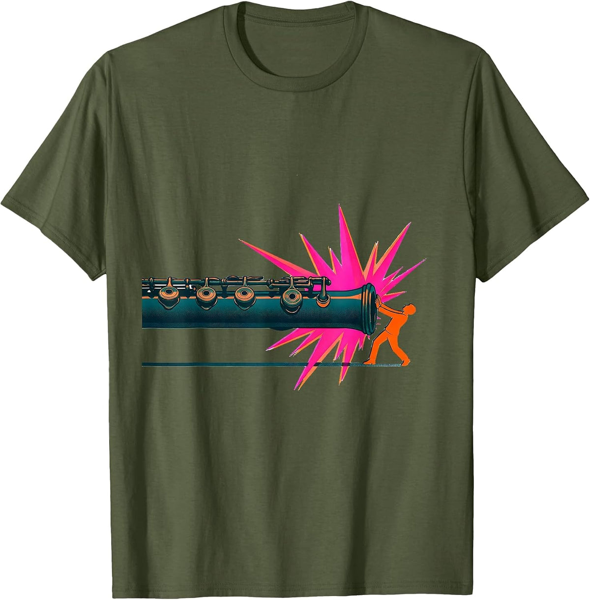Oversized Flute Risograph Band Humor Gift T-Shirt - Olive Green