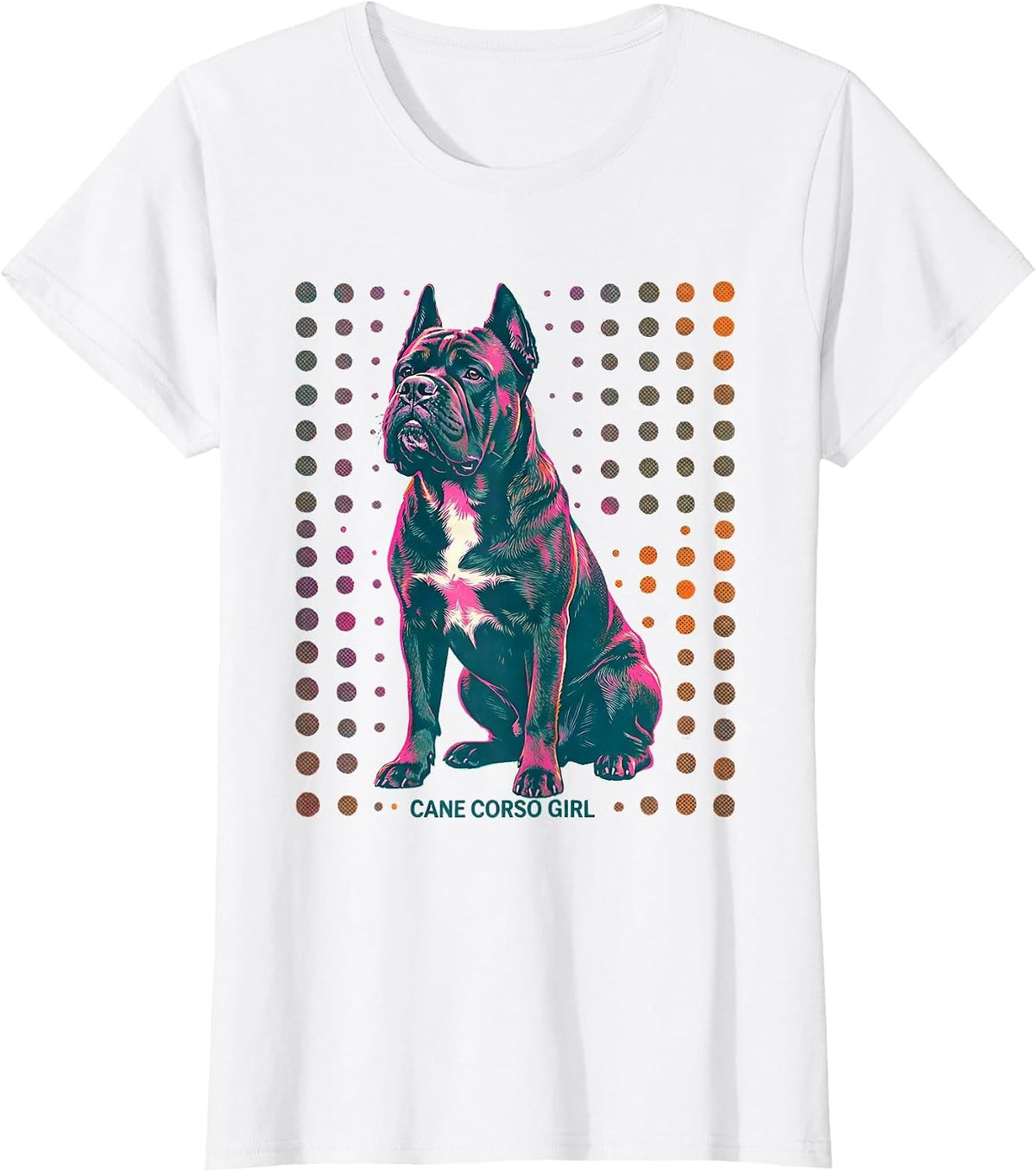 Cane Corso Girl Risograph Italian Mastiff Dog Lover Humor T-Shirt - White