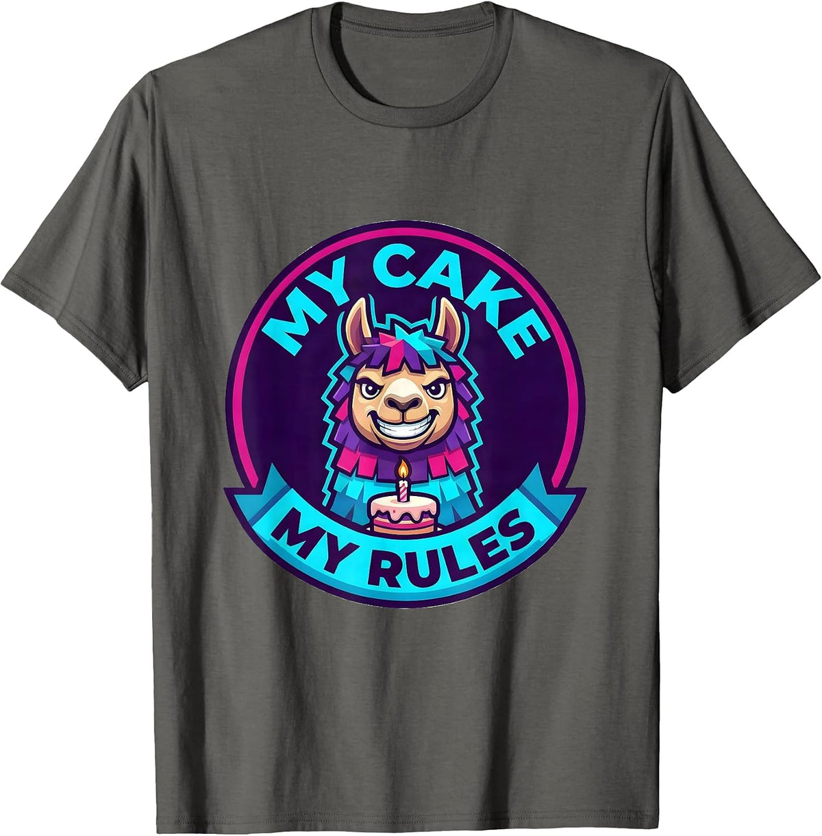 Men's My Cake My Rules Bruh Birthday Llama Piñata Gamer Meme T-Shirt - Asphalt Grey