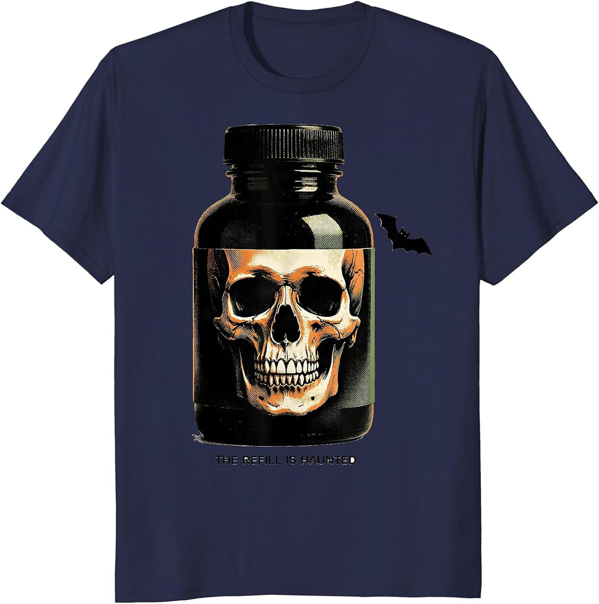 Men's The Refill Is Haunted Funny Pharmacy Tech Halloween Costume T-Shirt - Navy Blue