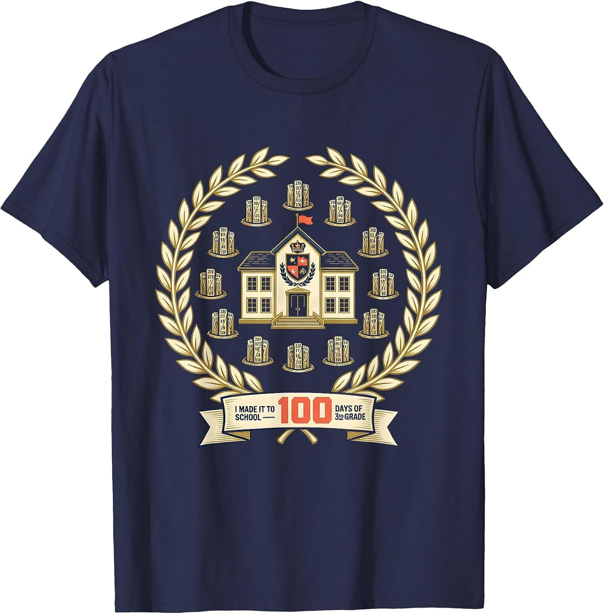 I Made It To 100 Days Of School — 3rd Grade Teacher T-Shirt - Navy Blue