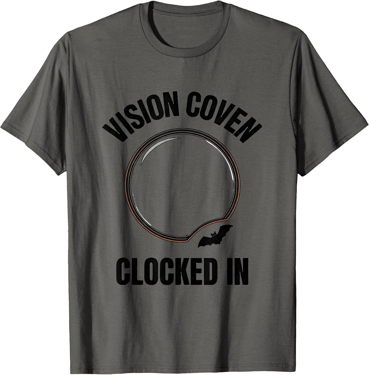 Vision Coven Clocked In Minimalist Halloween Optometrist Eye T-Shirt - Asphalt Grey