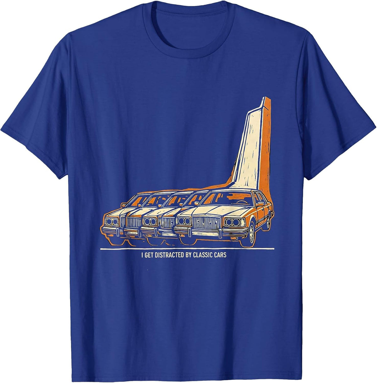Men's I Get Distracted By Classic Cars Funny Classic Car Guy T-Shirt - Royal Blue