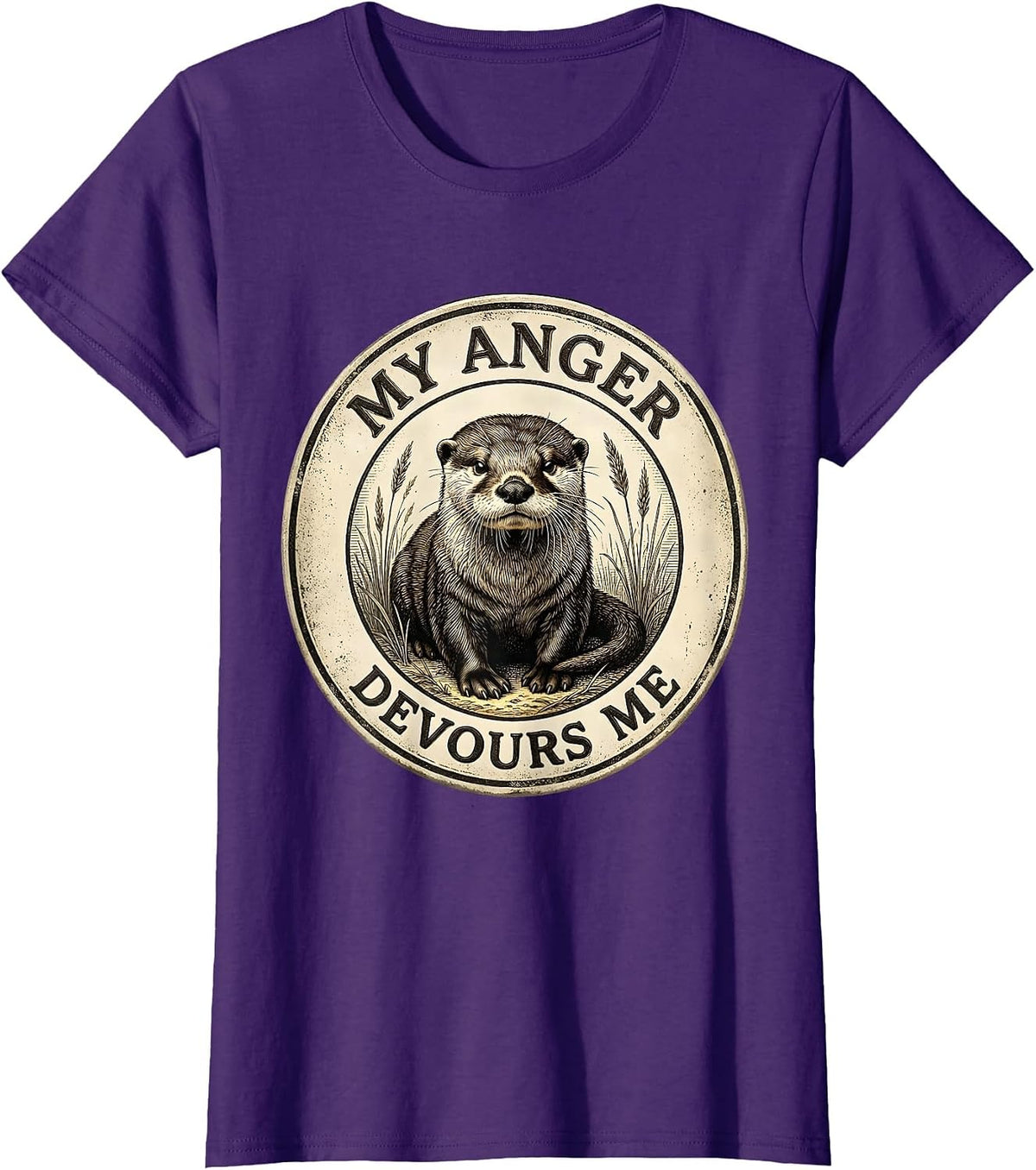 Women's My Anger Devours Me Funny Irony Cute Baby Otter Vintage T-Shirt - Purple