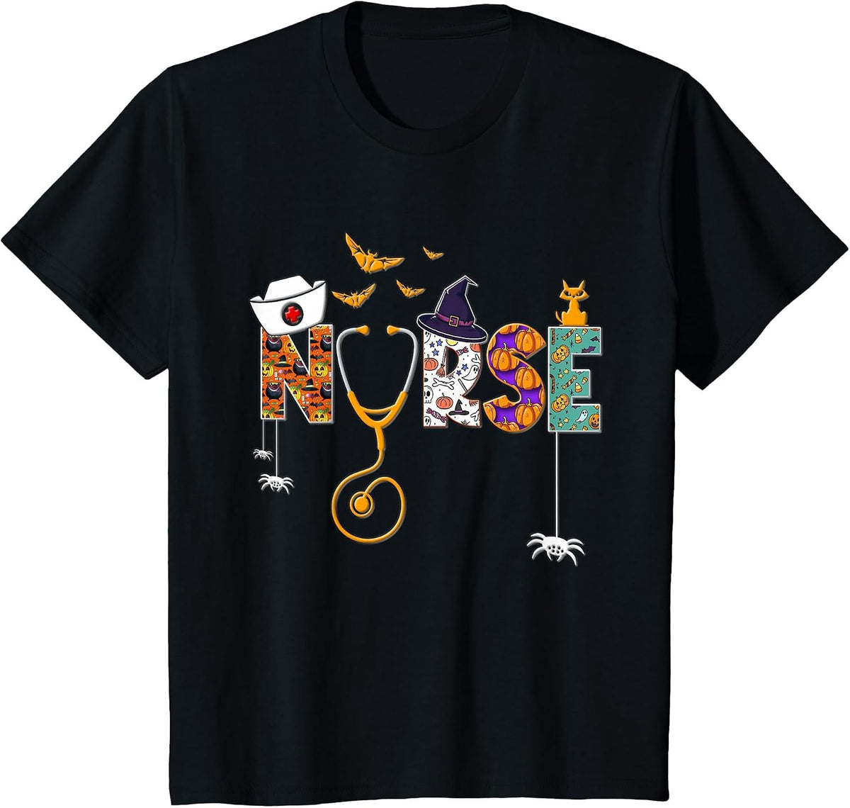 Halloween Nurse Nursing Cute Health Worker Halloween Pattern T-Shirt - Black