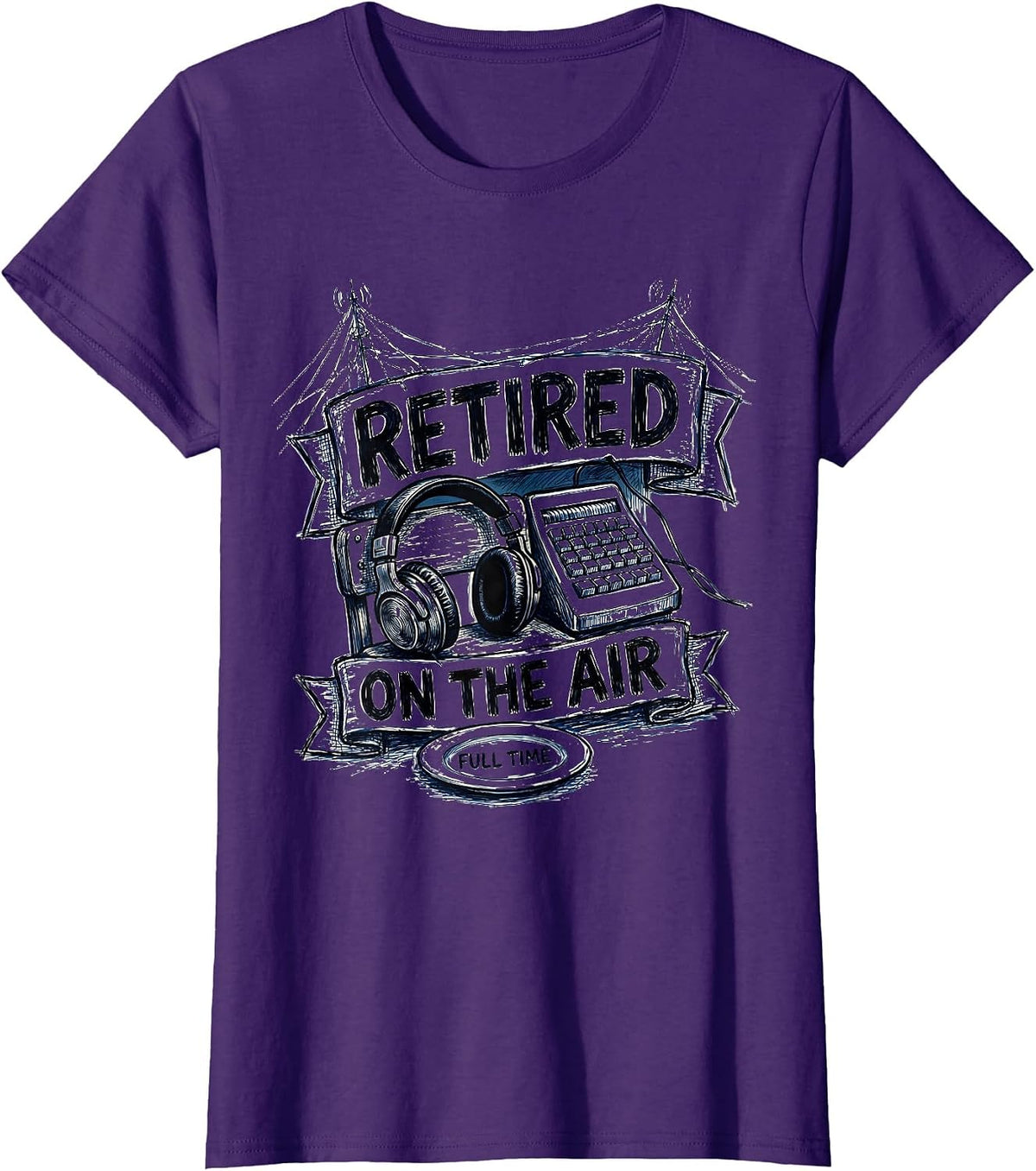 Women's Retired On The Air Full Time Funny Ham Radio Operator Humor T-Shirt - Purple