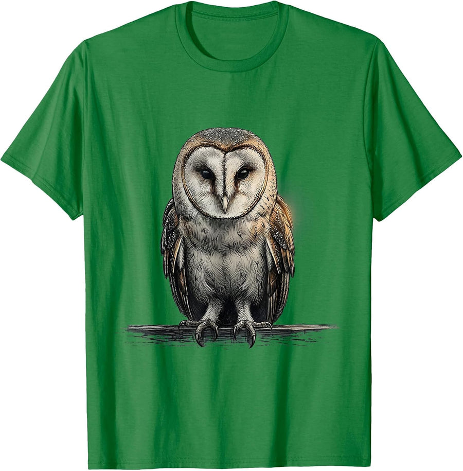 Men's Barn Owl Monochrome Bird Lover Vintage Nature Illustration T-Shirt - Kelly Green