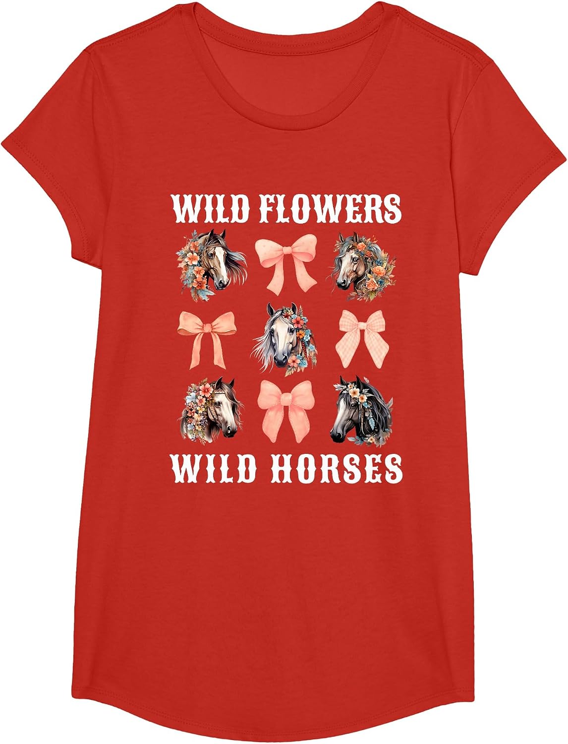 Coquette Horse Riding Horses Flower Horse Lover T-Shirt - Girls Red