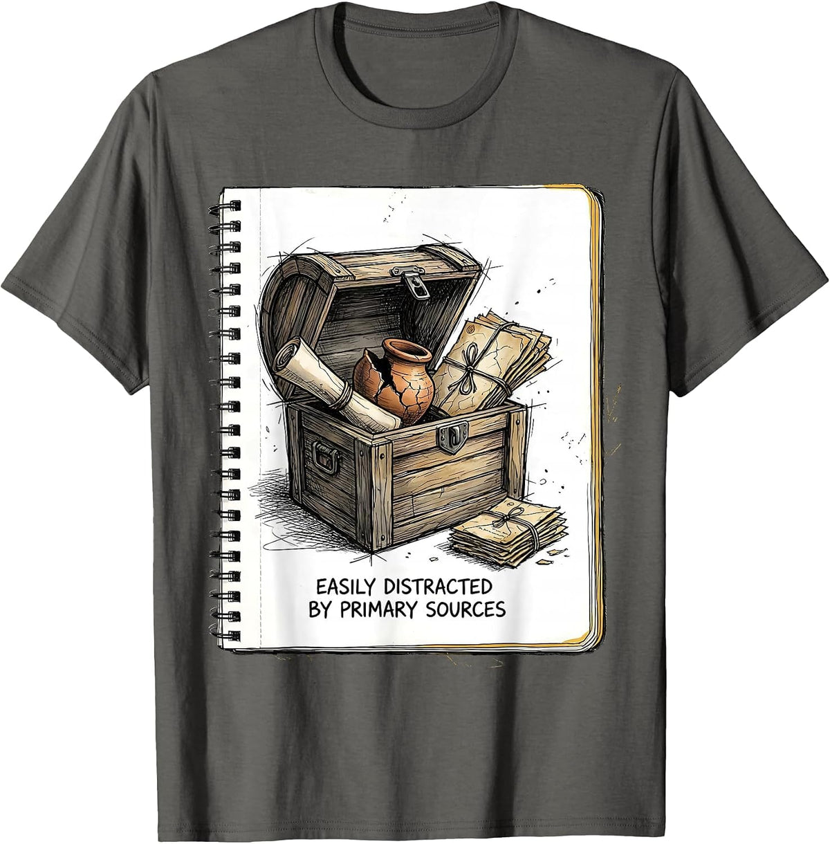 Easily Distracted By Primary Sources Funny History Teacher T-Shirt - Asphalt Grey