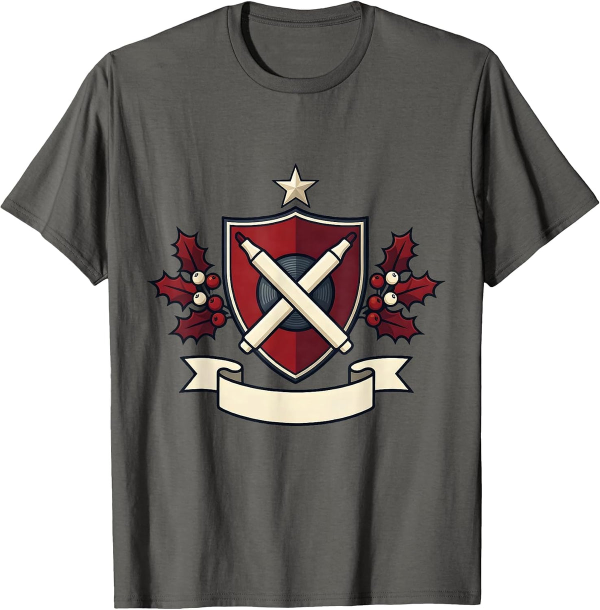 Radiology Tech Shield Crest Christmas Skeleton Humor T-Shirt - Asphalt Grey