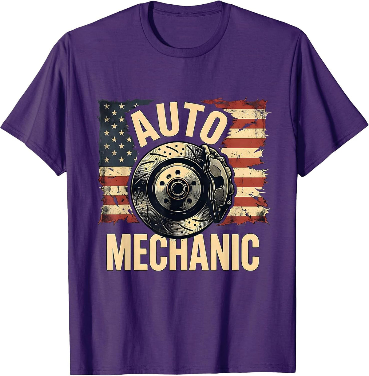 Men's Auto Mechanic Distressed American Flag Mechanic Gift T-Shirt - Purple
