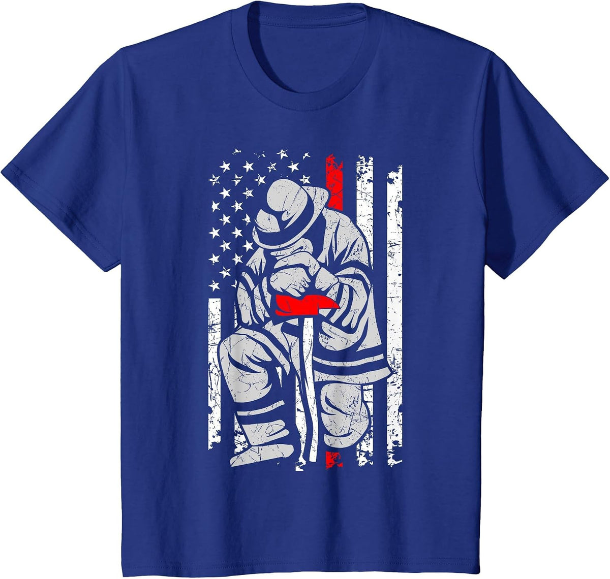 Firefighter Thin Red Line Retro Patriotic Rescuer Fireman T-Shirt - Royal Blue