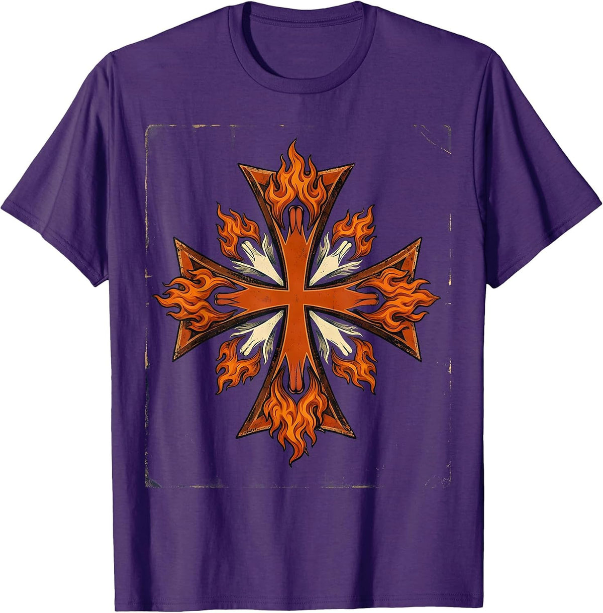 Firefighter Maltese Cross Flames Illustration T-Shirt - Purple