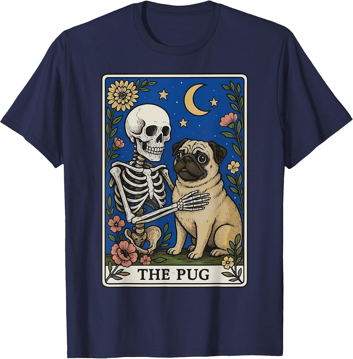 The Pug Tarot Card T-Shirt - Navy Blue