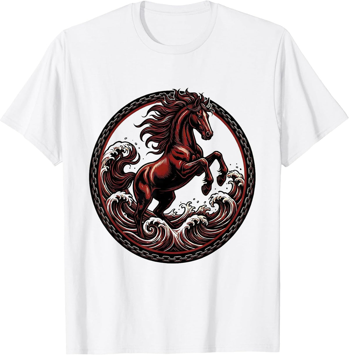 Men's Horse Galloping Through Ocean Waves Graphic T-Shirt - White
