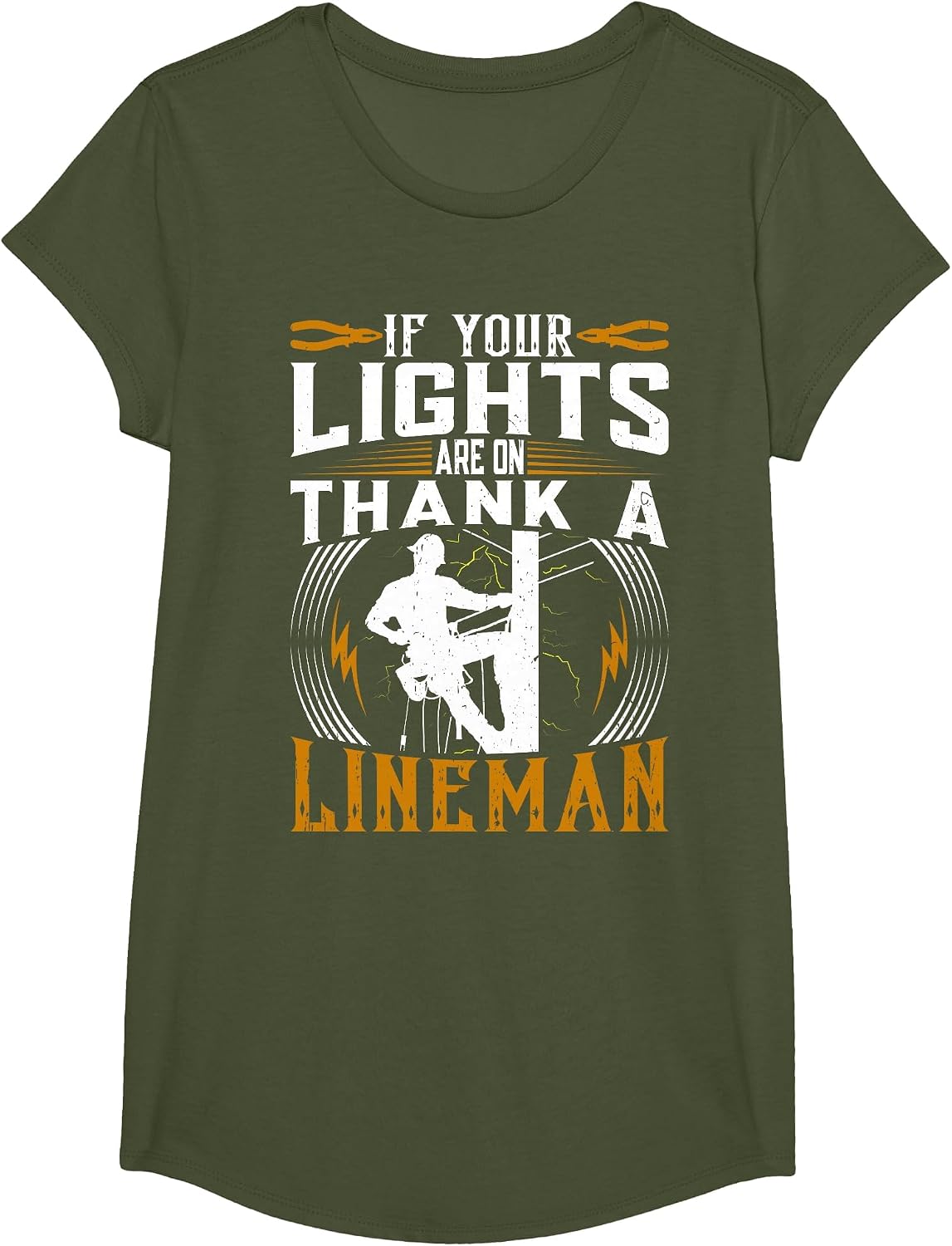 Thank a Proud American Electrician and Lineman T-Shirt - Girls Olive Green