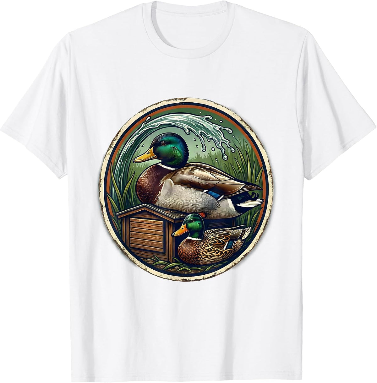Men's Vintage Mallard Duck Hunting Badge Dad Gift T-Shirt - White