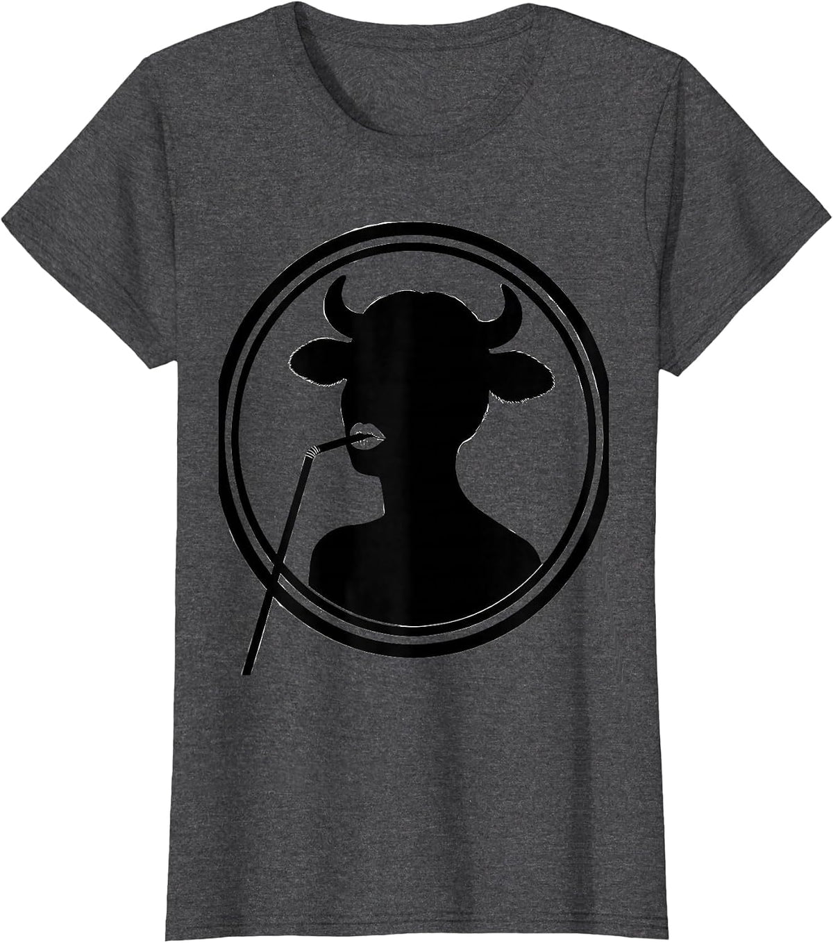 Women's Cow Girl Sipping Straw Cute Bovine Lover Graphic T-Shirt - Dark Heather Grey