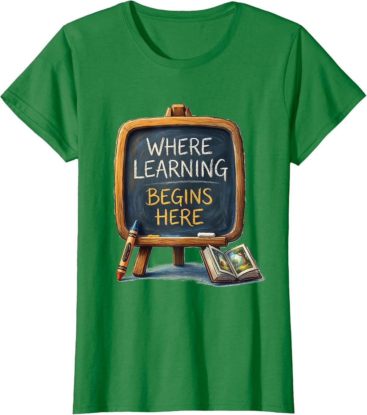 Where Learning Begins Here Kindergarten Teacher T-Shirt - Kelly Green