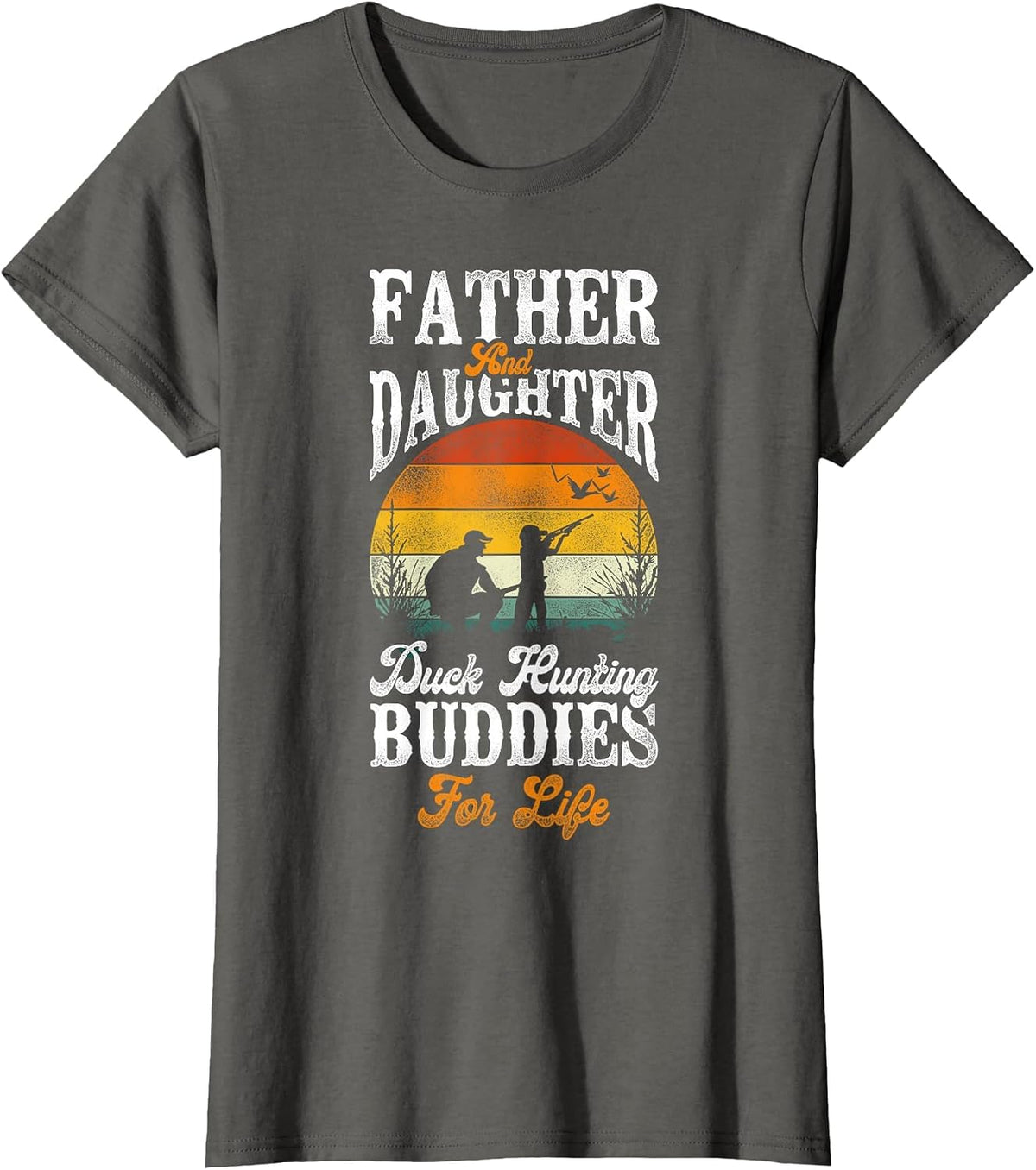 Duck Hunting Hunter Dad Daughter Vintage Father and Daughter T-Shirt - Asphalt Grey