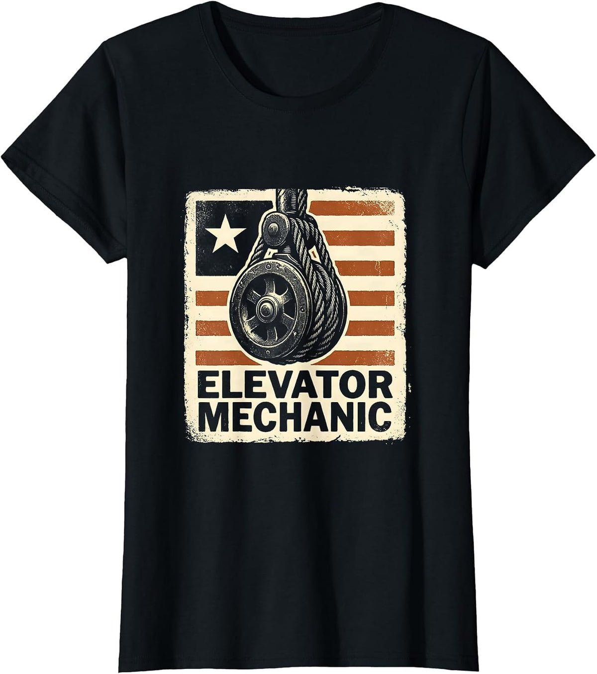 Elevator Mechanic Rubber Stamp American Flag Mechanic Gift T-Shirt - Black
