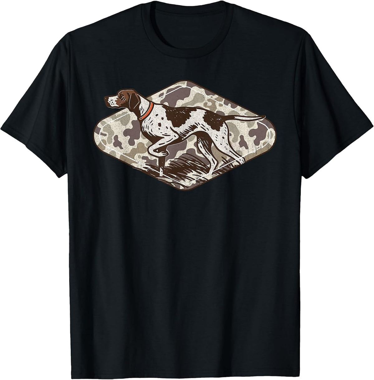 Vintage Bird Hunting Dog Pointer Fall Camo Duck Season T-Shirt - Black