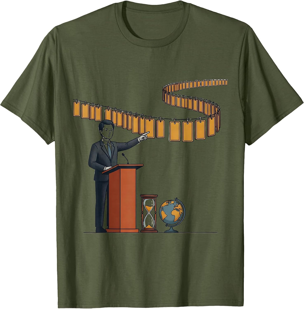 Teacher Timeline Loop Illustration Funny History Educator T-Shirt - Olive Green