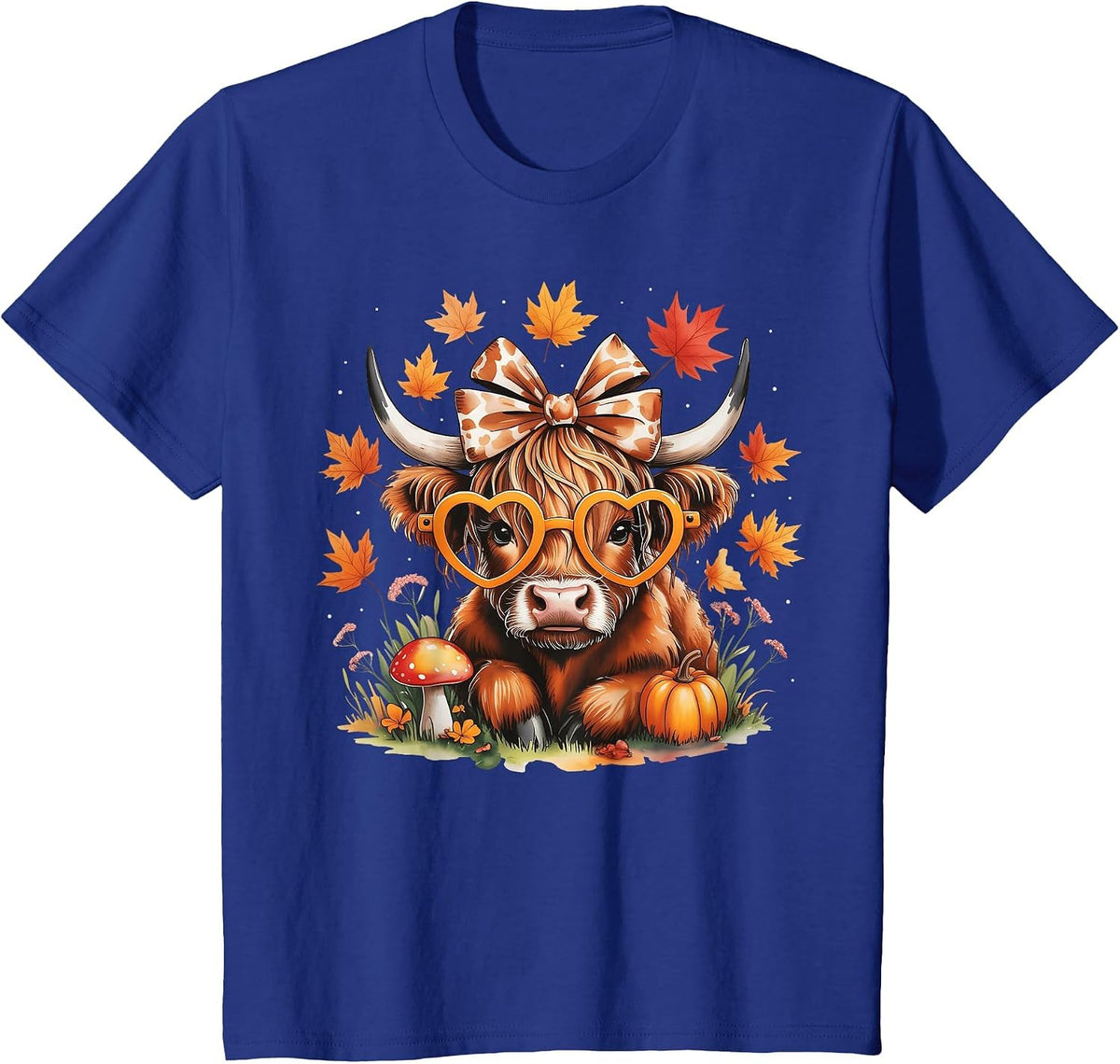 Fall Highland Cow Pumpkin Bow Thanksgiving Fall Girl Women T-Shirt - Royal Blue