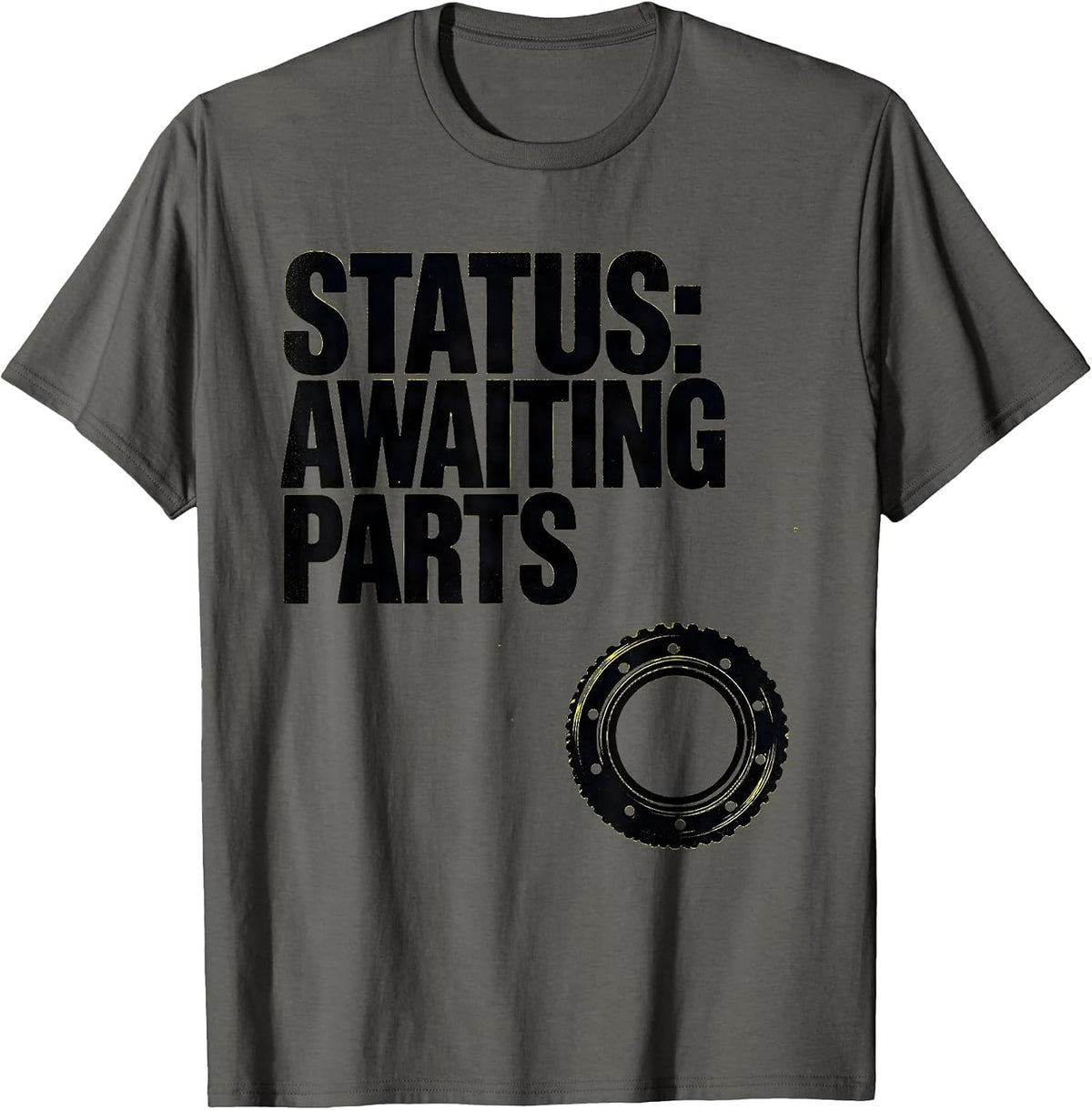 STATUS: AWAITING PARTS Funny Mechanic Skeleton Auto Repair T-Shirt - Asphalt Grey