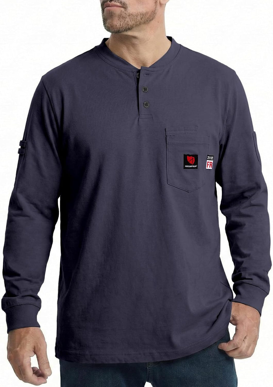 ARCCAPTAIN FR Shirts for Men 8oz 100% Cotton Fire Resistant Henley Shirt CAT2 NFPA2112 Welding Work Long Sleeve Clothing -