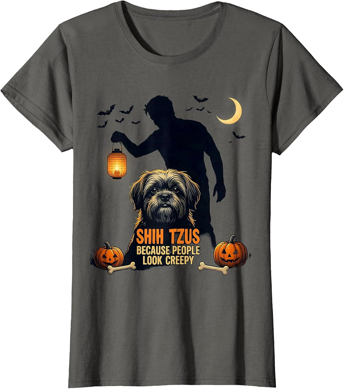 Women's Shih Tzus Because People Look Creepy Funny Halloween Dog T-Shirt - Asphalt Grey
