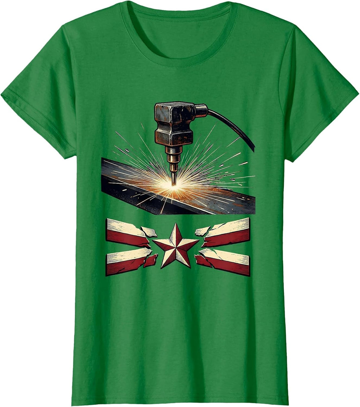 Welding Electrode Holder Patriotic Oilfield Worker Pride T-Shirt - Kelly Green