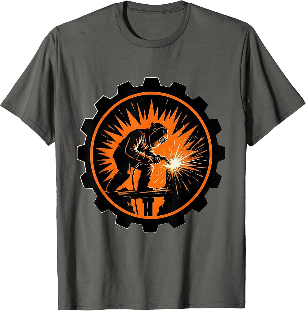 Mechanic Welder Sparks Flying Illustration T-Shirt - Asphalt Grey