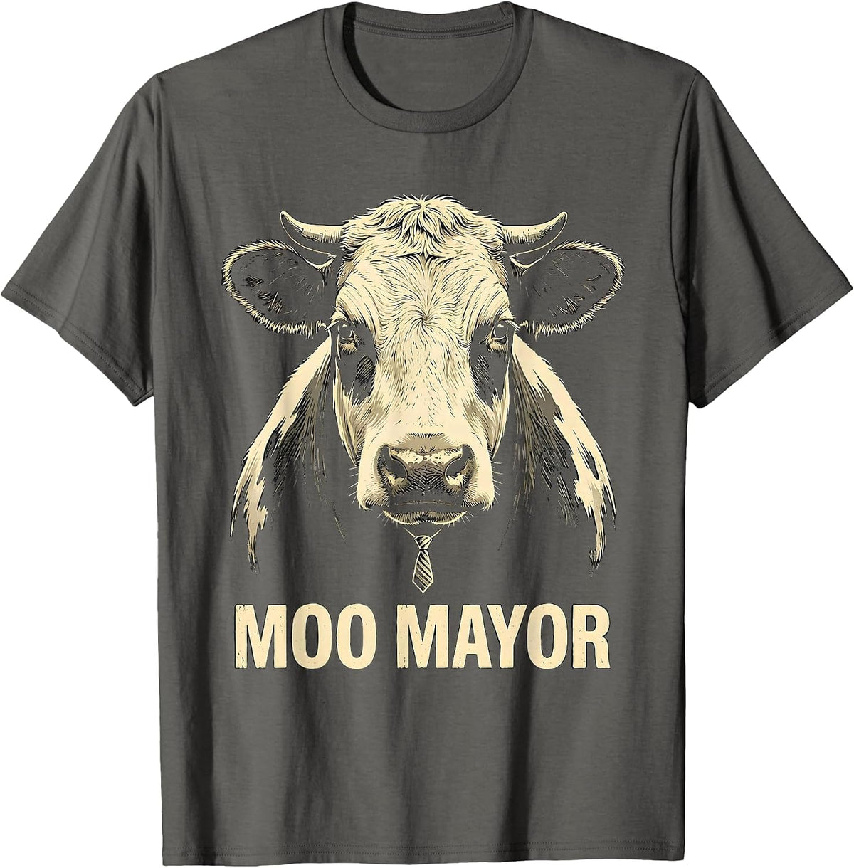 Moo Mayor Funny Cow Farm Animal Lover Humor T-Shirt - Asphalt Grey