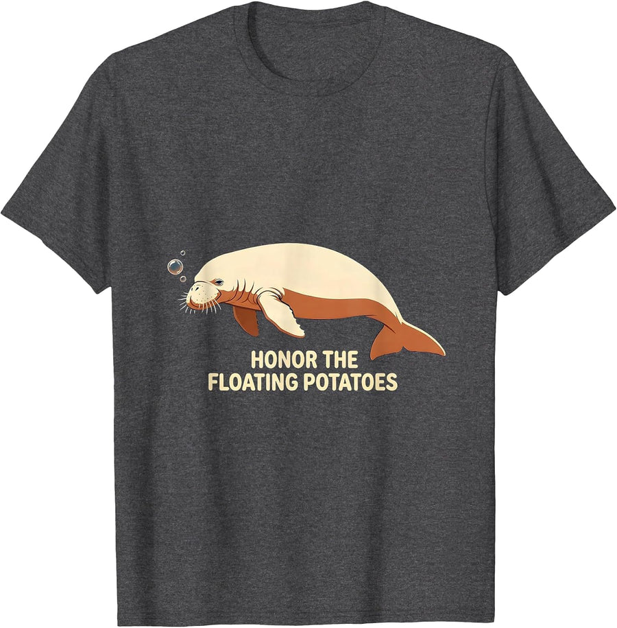 Men's Honor The Floating Potatoes Funny Manatee Lover Sea Animal T-Shirt - Dark Heather Grey