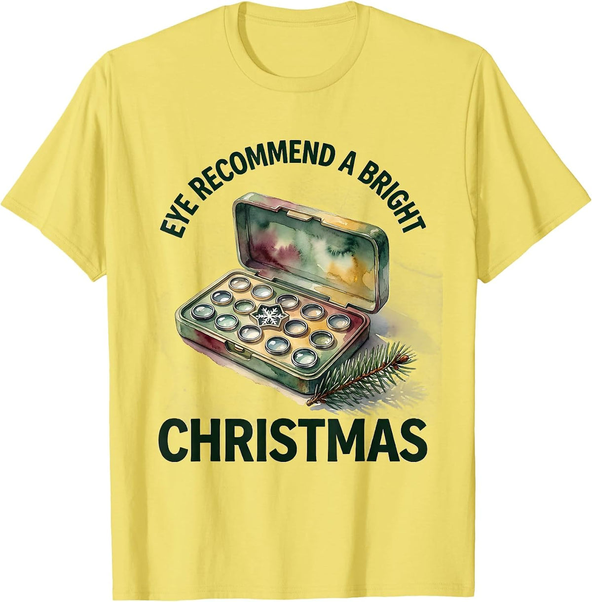 Men's Eye Recommend A Bright Christmas Watercolor Optometrist T-Shirt - Lemon Yellow