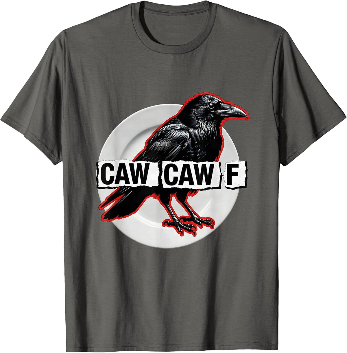 Caw-Caw-F Punk Metal Crow Profanity Pun Humor T-Shirt - Asphalt Grey