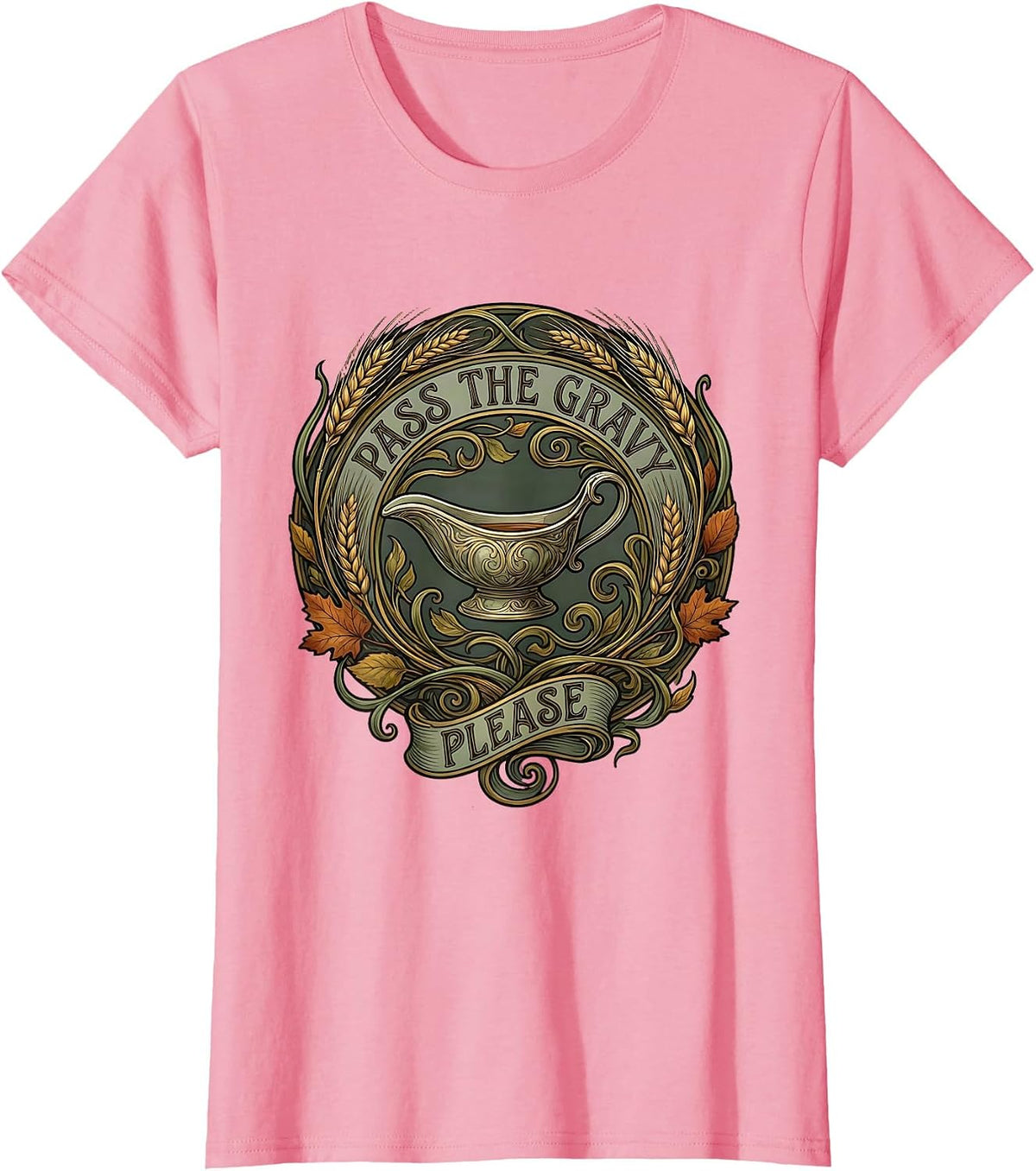 Women's Pass the Gravy Please Thanksgiving Design T-Shirt - Pink