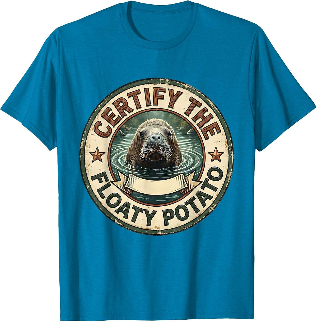 Certify The Floaty Potato Vintage Manatee Wildlife Lover T-Shirt - Sapphire Blue