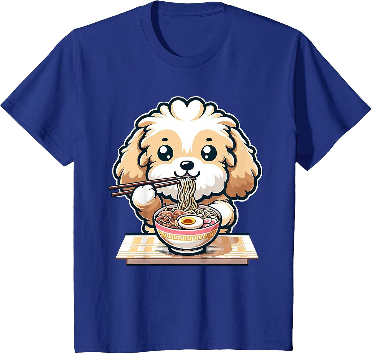 Cute Kawaii Cockapoo Eating Ramen Noodles Food Dog Lovers T-Shirt - Royal Blue