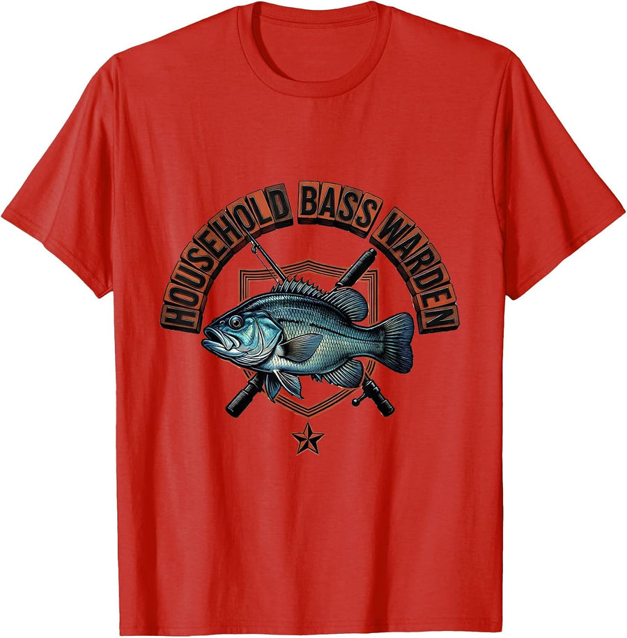 Men's Household Bass Warden Funny Fishing Humor Gift for Fisherman T-Shirt - Red