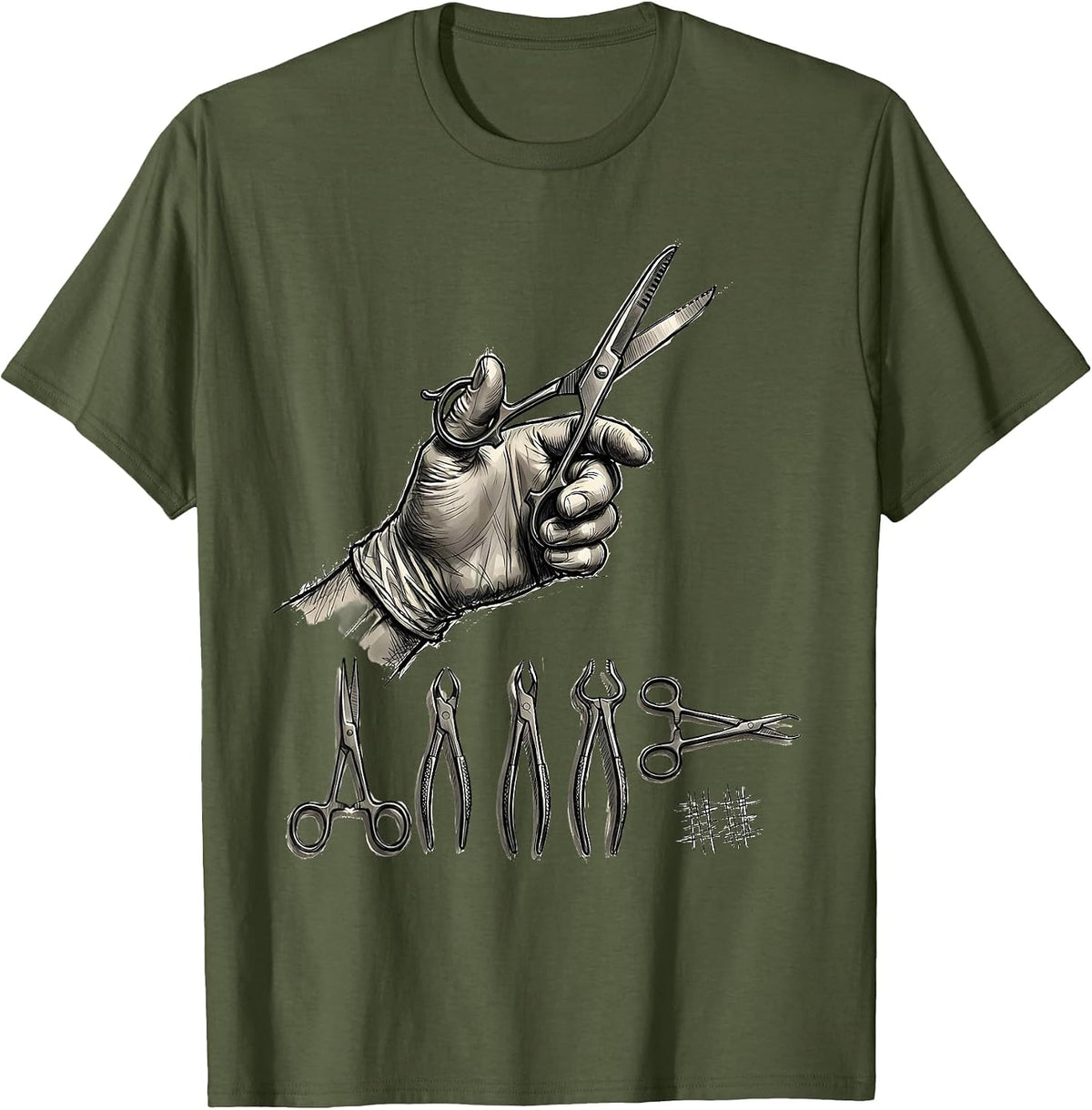 Surgical Tech Hand Sketch Occupational Pride Gift T-Shirt - Olive Green