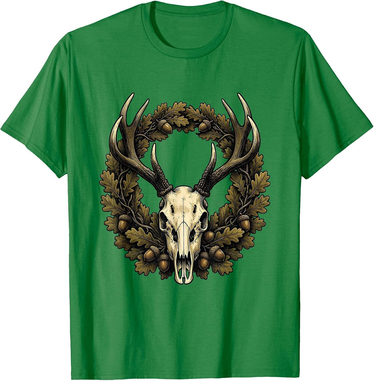 Men's Bottomland Camo Whitetail Deer Skull Antlers T-Shirt - Kelly Green