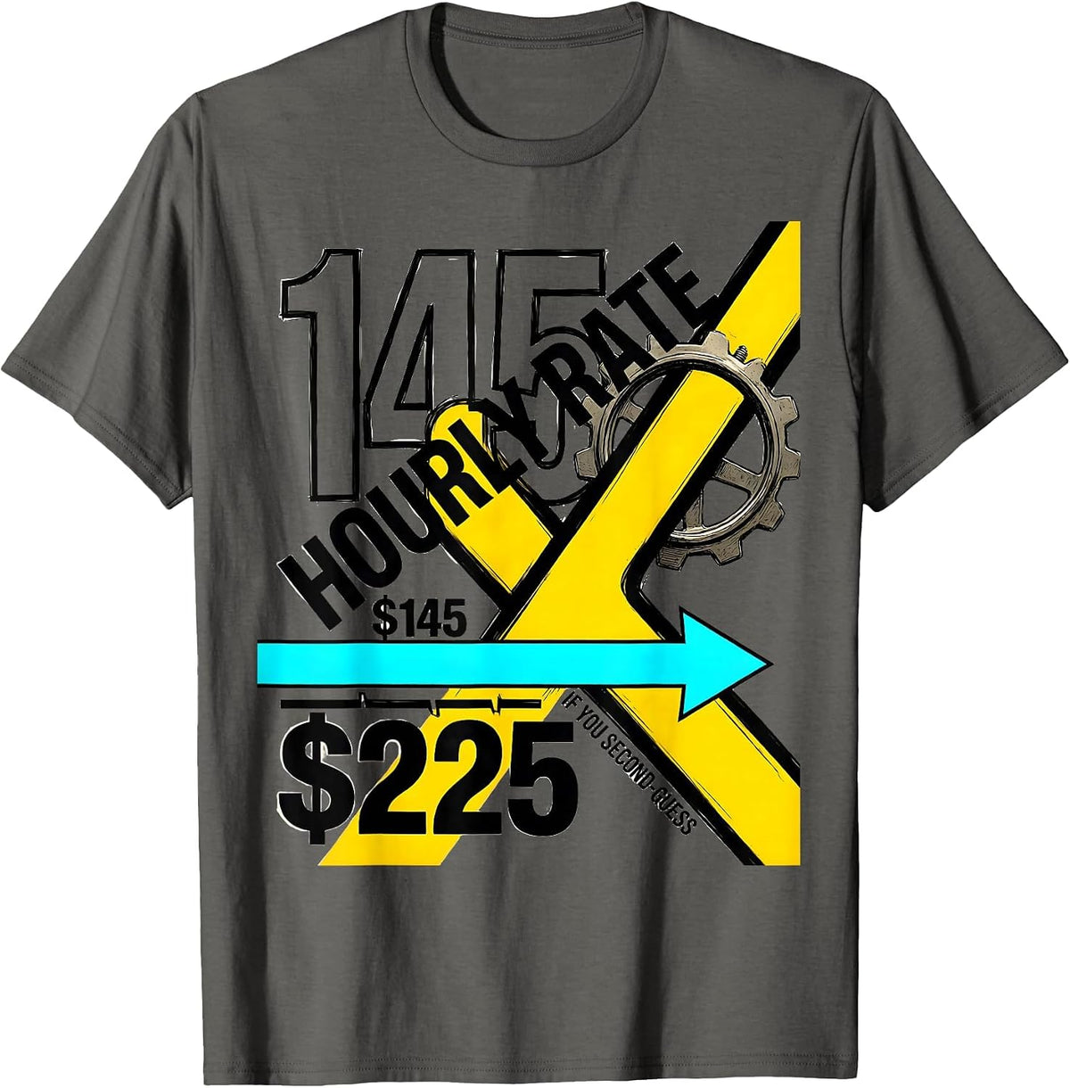 Hourly Rate $145 — $225 If You Second-Guess Funny Plumber T-Shirt - Asphalt Grey