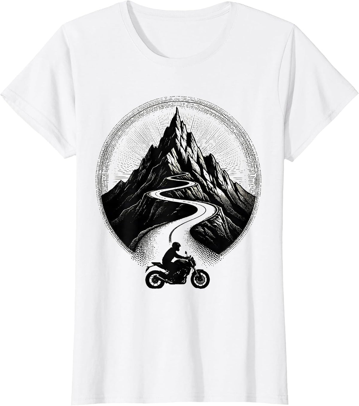 Mountain Road Lone Biker Scenic Riding Graphic T-Shirt - White