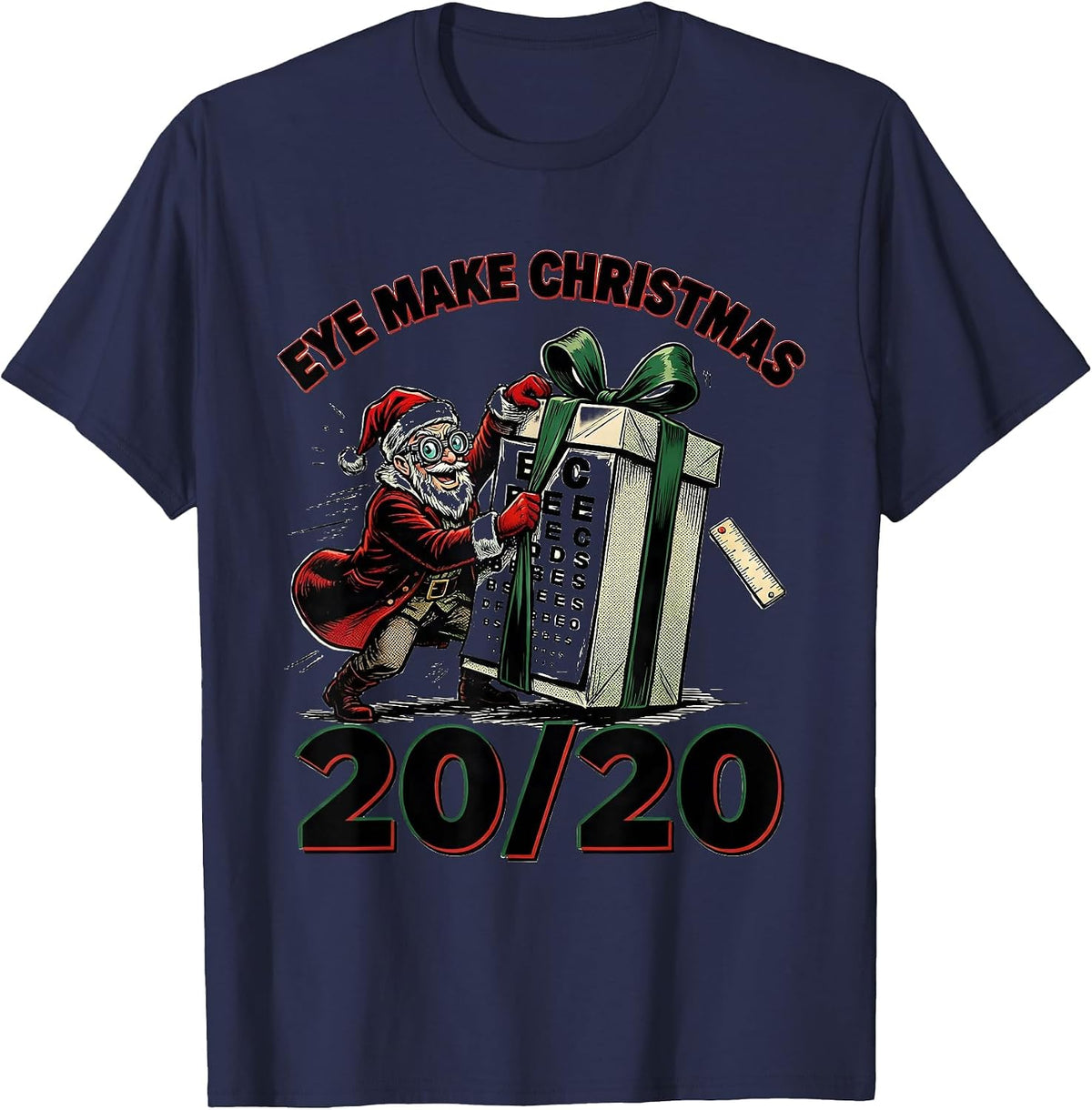Men's Eye Make Christmas 20/20 Comic Book Optometrist Eye Care T-Shirt - Navy Blue