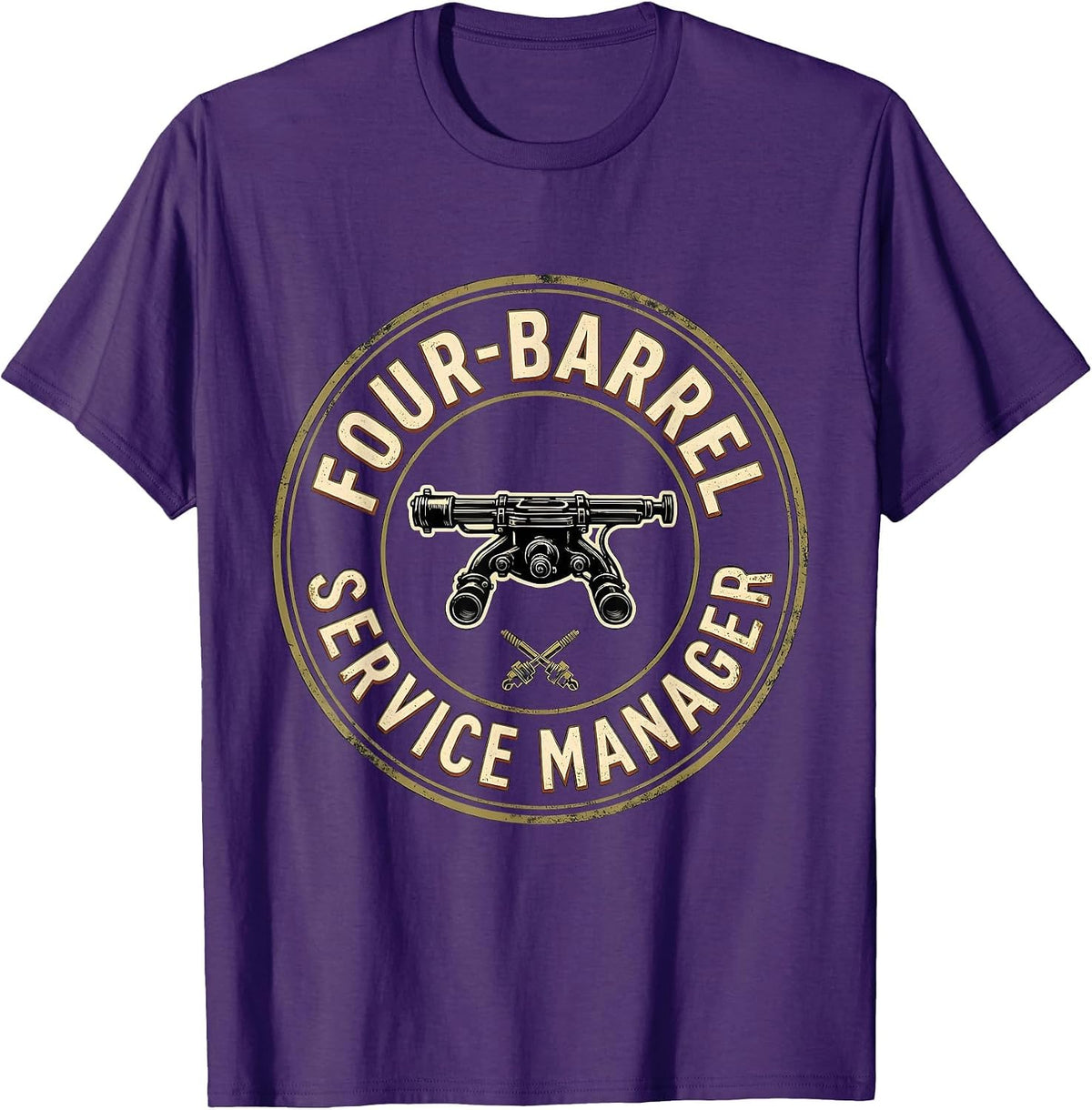 Men's Four-Barrel Service Manager Vintage Car Guy Mechanic Humor T-Shirt - Purple