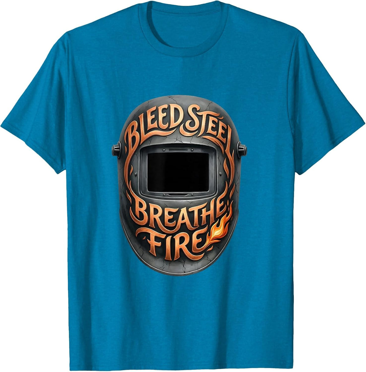Bleed Steel Breathe Fire Welder Design T-Shirt - Sapphire Blue